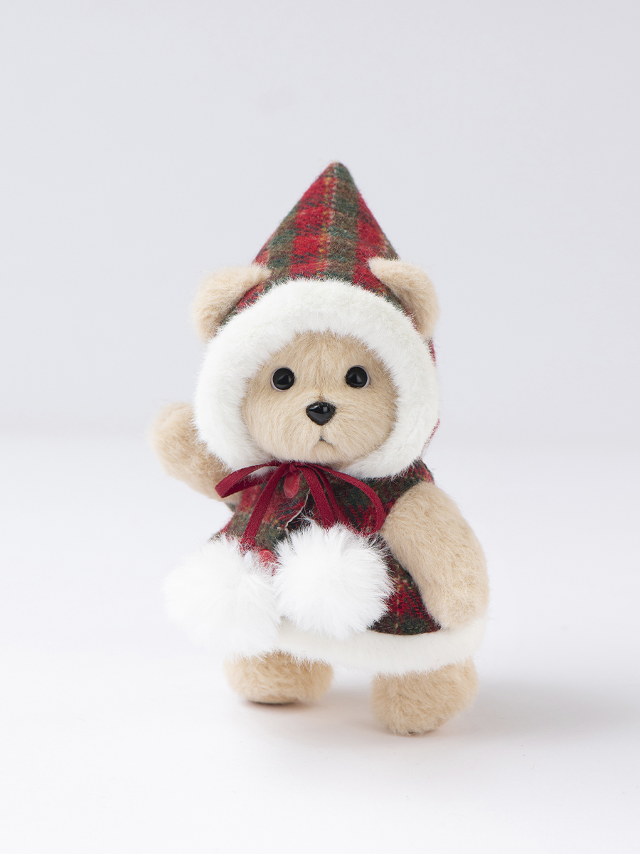 картинка Lina Медведь молочный в Плаще с помпонами брелок  XS (±15 см)  