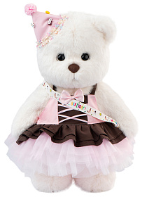 Lina Медведь девочка С днем рождения (длинная шерсть) L (±38 см) белый цвет  