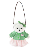 Lina Медведь Счастье белый с зеленым топиком и розовой юбочкой-брелком XS (±15 см)  
