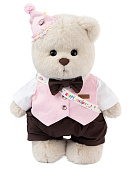 Lina Медведь мальчик С днем рождения (длинная шерсть) L (±38 см) молочный цвет  